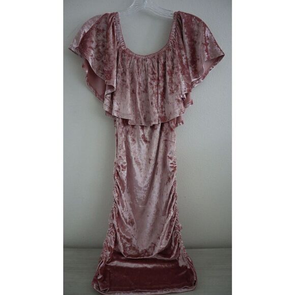 Venus Women's Sz S (4-6) Blush Pink Off the Shoulder Velvet Bodycon Mini Dress - Picture 2 of 8